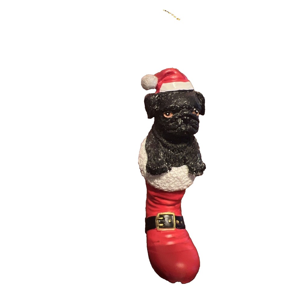 Kurt Adler Pet Parade Black  Pug Dog In Santa Boot Christmas Ornament 4 In